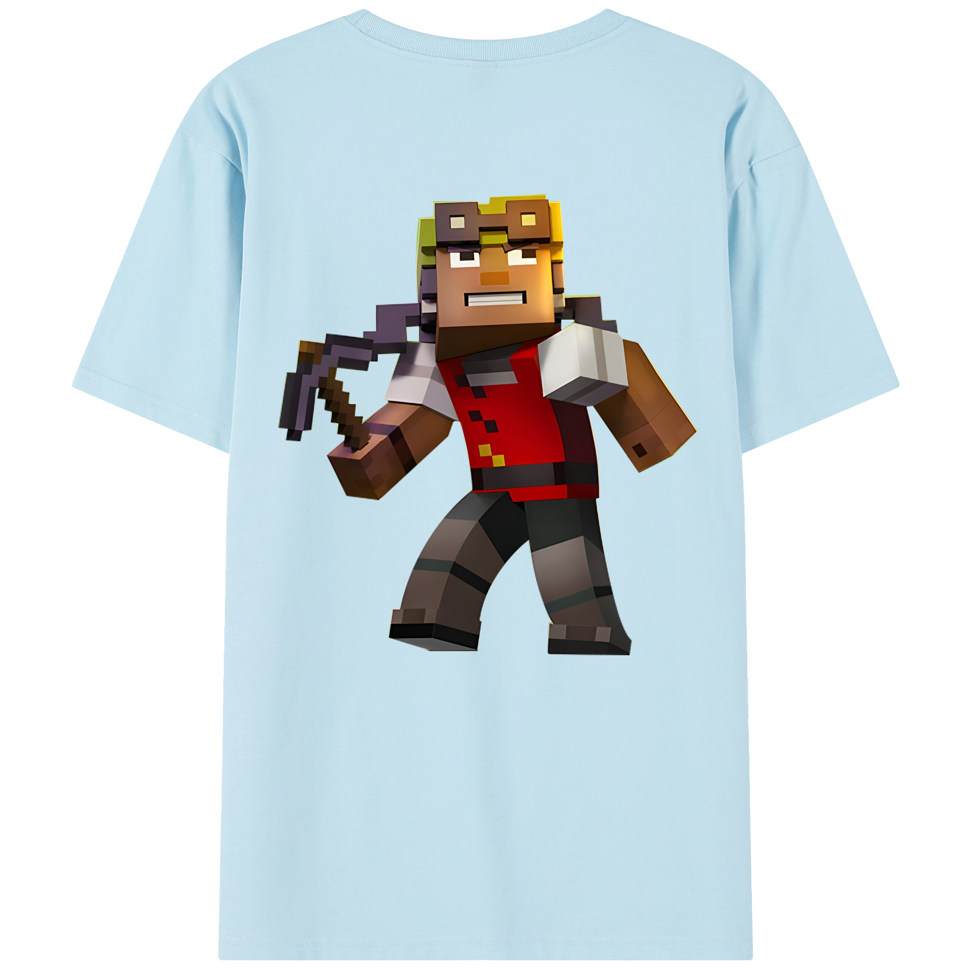 （画像用） マインクラフト ブロックの世界 Minecraft MC Block world 綿100％半袖Tシャツ（背面プリント）